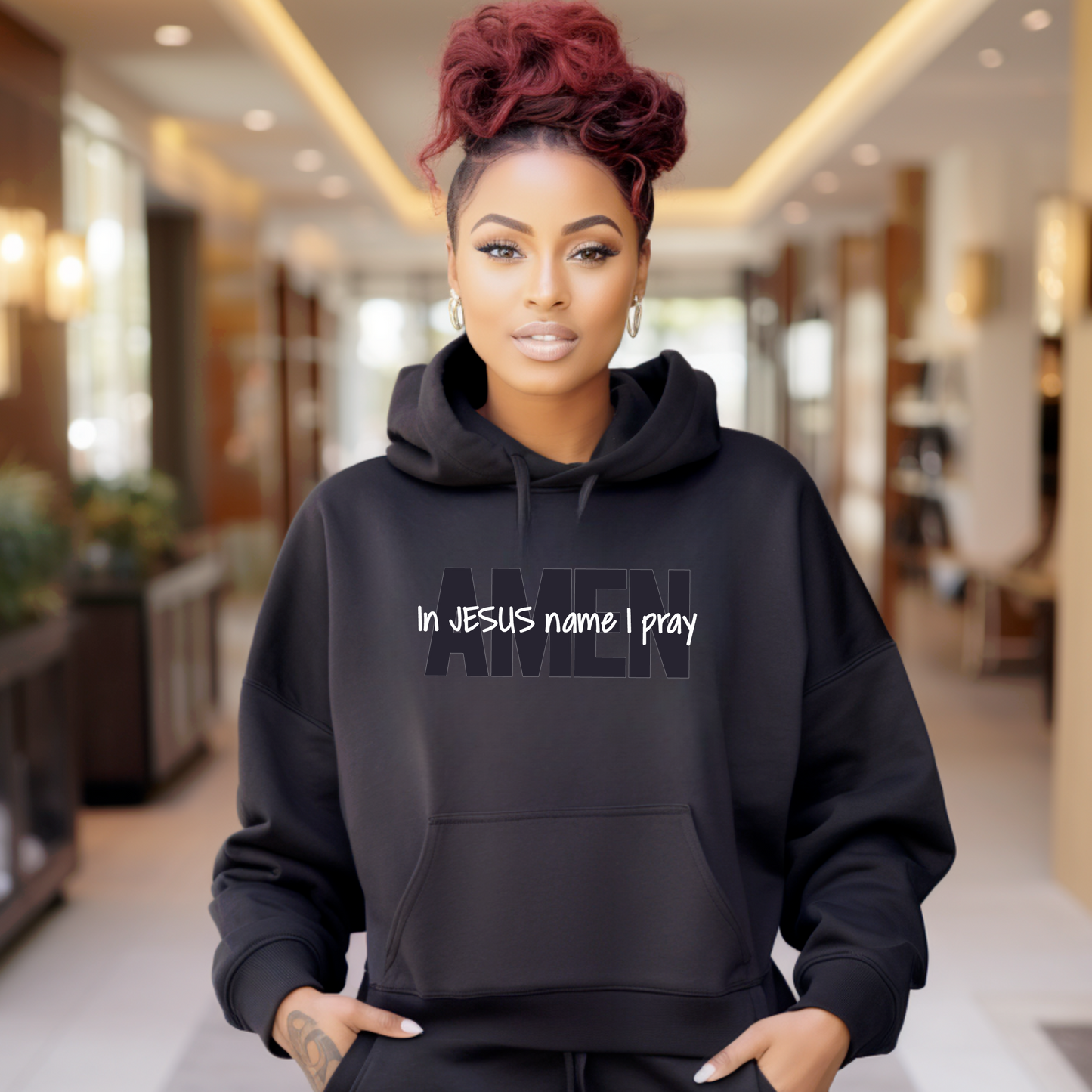 In Jesus Name I Pray - Black Christian Hoodie